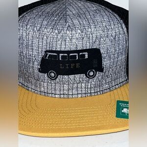 prAna Van Life Journeyman Snapback Mesh Trucker Hat yellow black camping NEW